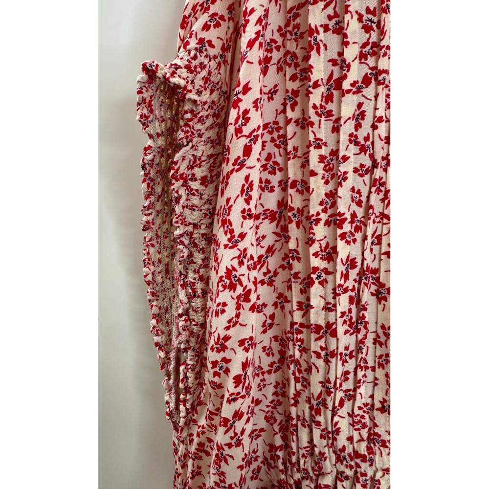 Free People One Fine Day Mini Dress Red Cream Ditsy Floral Pintuck XS Oversized - Picture 9 of 15
